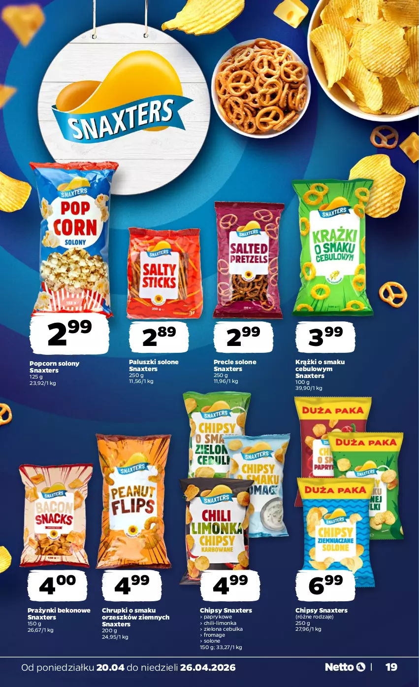 Gazetka promocyjna Netto - Od Poniedziałku - ważna 20.04 do 26.04.2026 - strona 19 - produkty: Beko, Chipsy, Chrupki, Limonka, Popcorn, Precle