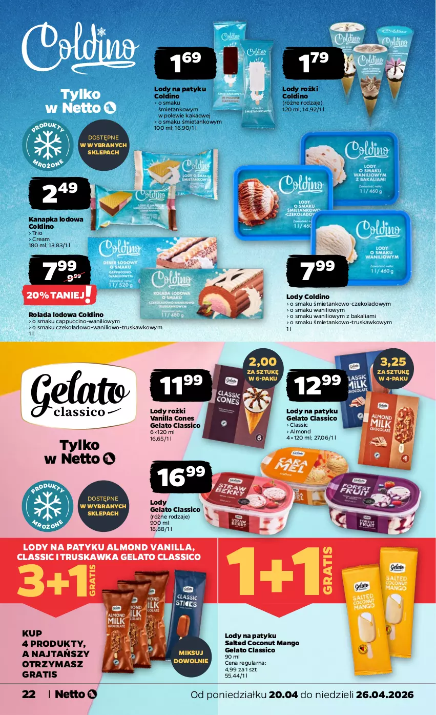 Gazetka promocyjna Netto - Od Poniedziałku - ważna 20.04 do 26.04.2026 - strona 22 - produkty: Cappuccino, Gra, Kakao, Lody, Mango, Rolada