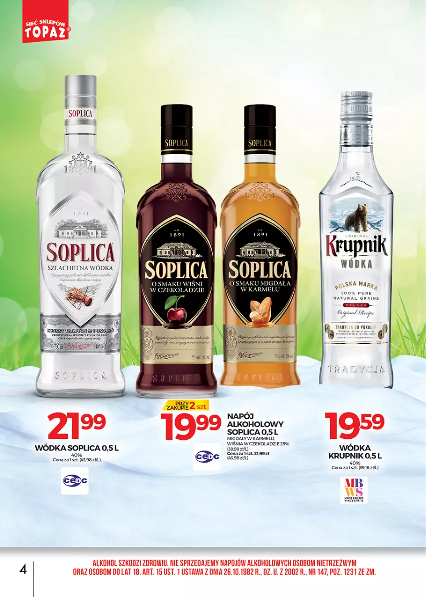 Gazetka promocyjna Topaz - Gazetka - ważna 01.03 do 31.03.2021 - strona 4 - produkty: Gin, Gra, Krupnik, Napój, Pur, Soplica, Wódka