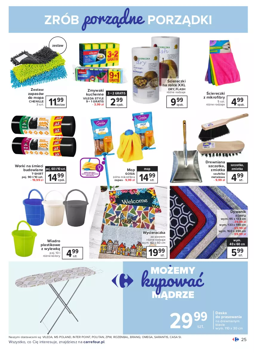 Gazetka promocyjna Carrefour - Gazetka Carrefour - ważna 01.02 do 13.02.2021 - strona 25 - produkty: Deska do prasowania, Dywan, Dywanik, Gra, Mop, NBA, Por, Szczotka, Szufelka, T-shirt, Vileda, Wiadro, Worki na śmiec, Worki na śmieci, Wycieraczka, Zmywaki kuchenne