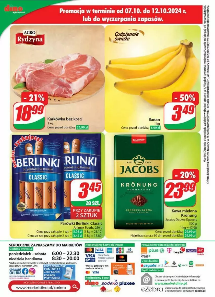 Gazetka promocyjna Dino - ważna 09.10 do 15.10.2024 - strona 62 - produkty: Berlinki, Danio, Fa, Jacobs, Kawa, Kawa mielona, Parówki, Rama, Ser, Tera