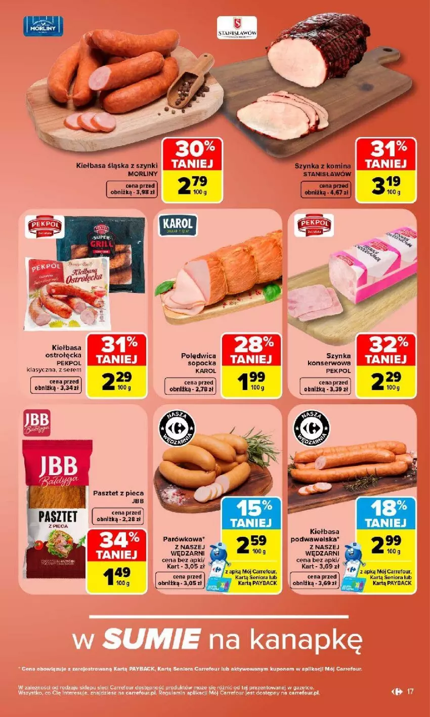 Gazetka promocyjna Carrefour - Gazetka Carrefour, Market w SUMIE najlpeszy, od poniedziałku - ważna 31.08 do 05.09.2026 - strona 19 - produkty: Kiełbasa, Kiełbasa podwawelska, Kiełbasa śląska, Morliny, Pekpol, Polędwica, Ryba, Ser, Szynka, Wawel