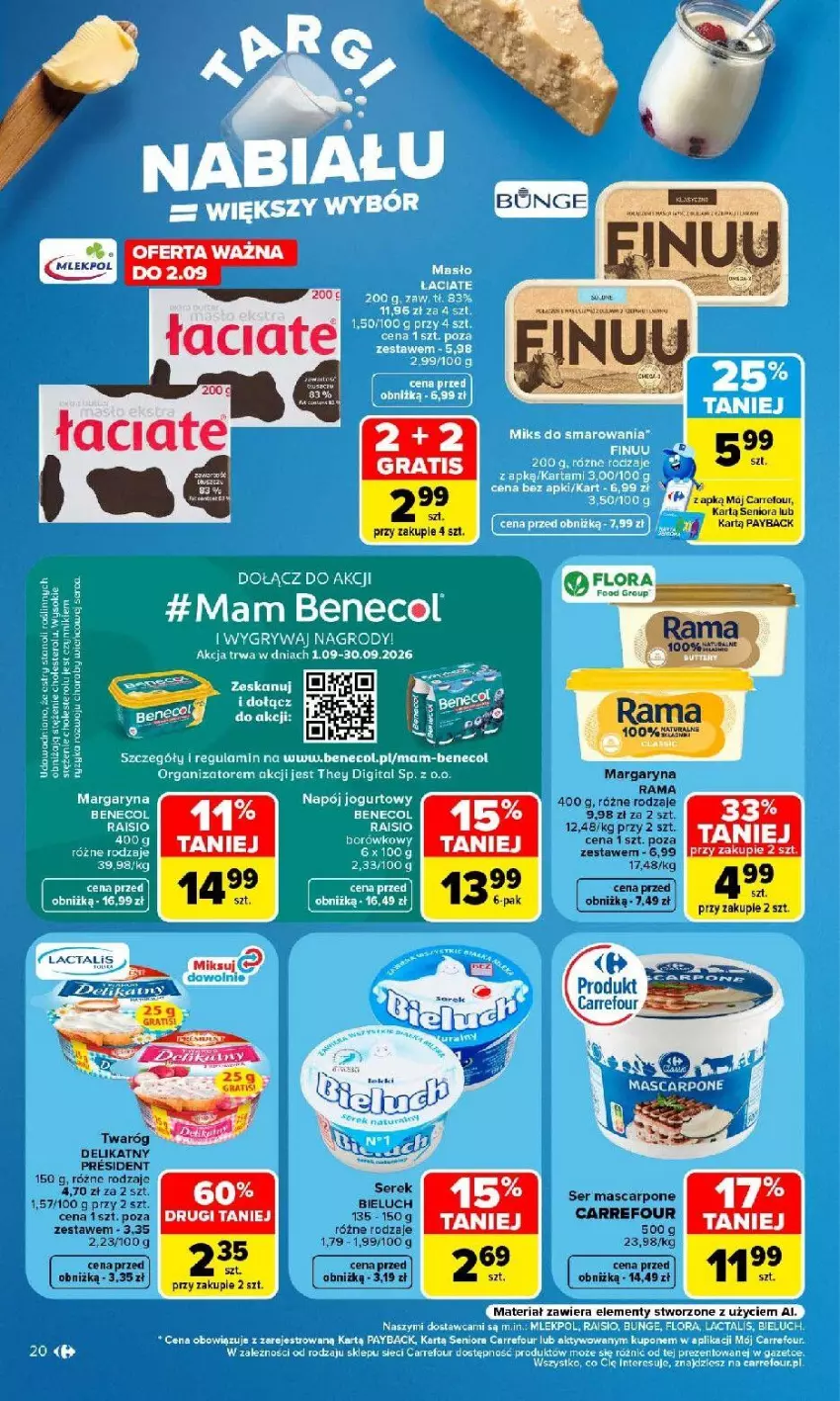 Gazetka promocyjna Carrefour - Gazetka Carrefour, Market w SUMIE najlpeszy, od poniedziałku - ważna 31.08 do 05.09.2026 - strona 22 - produkty: Benecol, Bieluch, Flora, Gry, HP, Margaryna, Mascarpone, Rama, Ser, Serek