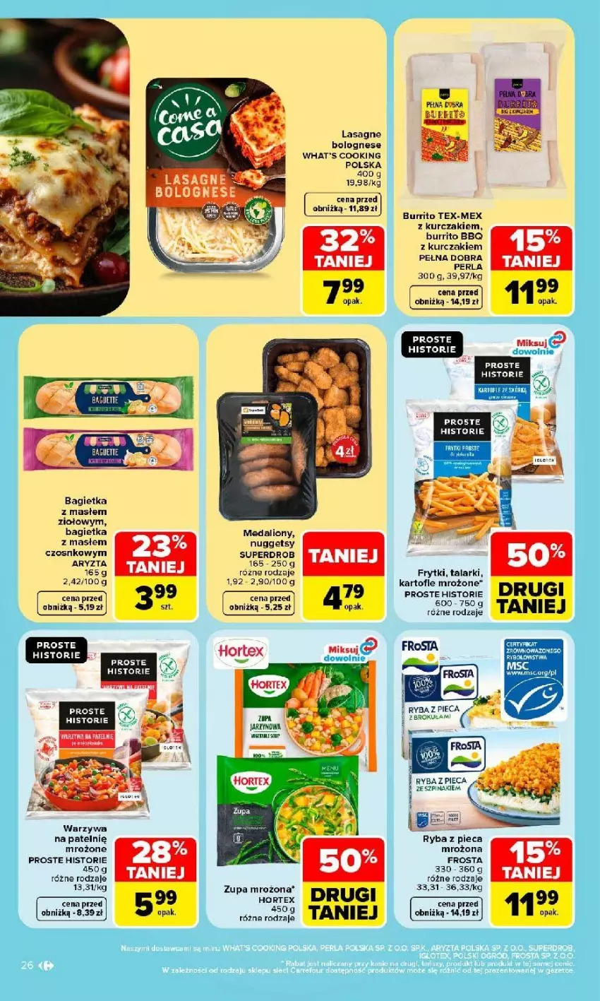Gazetka promocyjna Carrefour - Gazetka Carrefour, Market w SUMIE najlpeszy, od poniedziałku - ważna 31.08 do 05.09.2026 - strona 28 - produkty: Bagietka, Frosta, Frytki, Hortex, Kurczak, Lasagne, Lasagne bolognese, Lion, Piec, Ryba, Warzywa, Warzywa na patelnie, Zupa