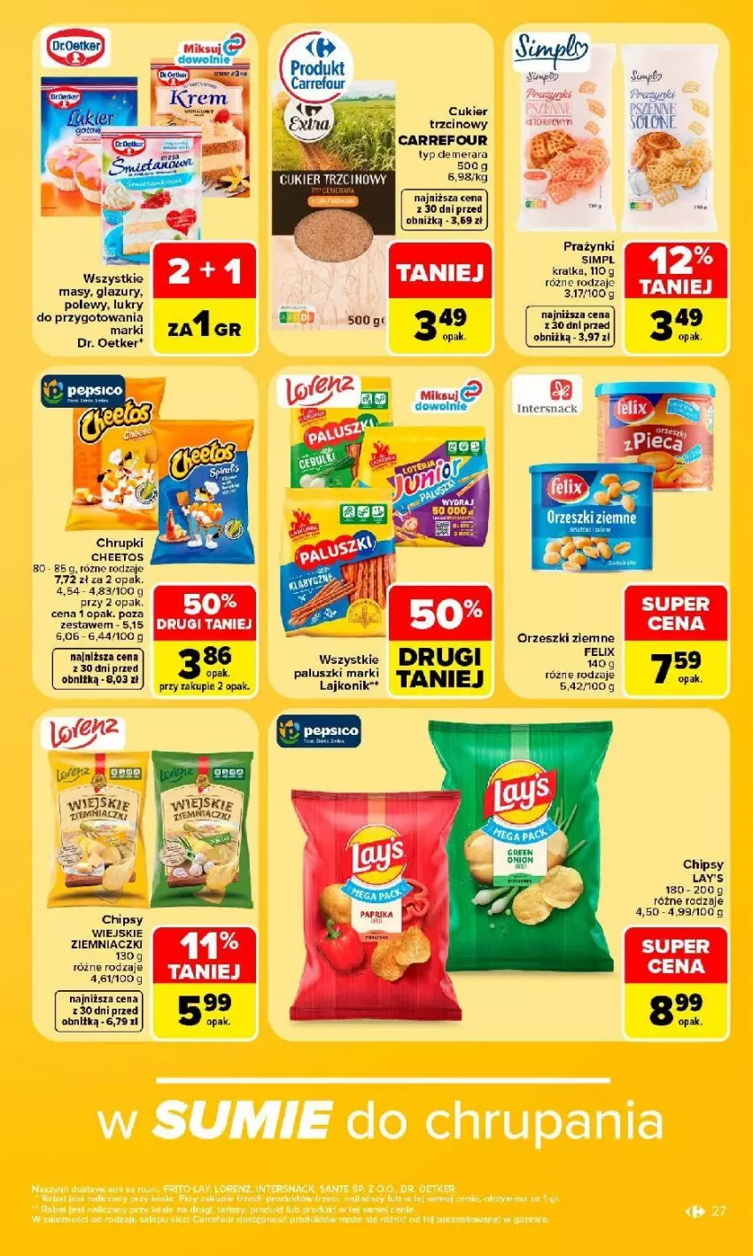 Gazetka promocyjna Carrefour - Gazetka Carrefour, Market w SUMIE najlpeszy, od poniedziałku - ważna 31.08 do 05.09.2026 - strona 29 - produkty: Cheetos, Chipsy, Chrupki, Cukier, Dr. Oetker, Lajkonik, Lazur, Orzeszki, Orzeszki ziemne