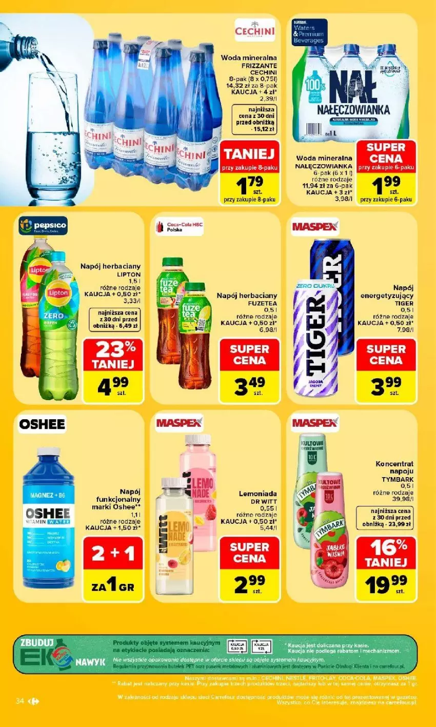 Gazetka promocyjna Carrefour - Gazetka Carrefour, Market w SUMIE najlpeszy, od poniedziałku - ważna 31.08 do 05.09.2026 - strona 36 - produkty: Lemoniada, Lipton, Magnez, Nałęczowianka, Napój, Oshee, Tiger, Tymbark, Woda, Woda mineralna