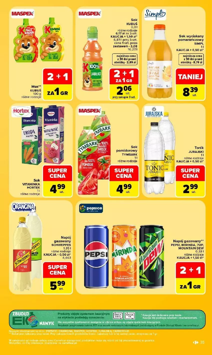 Gazetka promocyjna Carrefour - Gazetka Carrefour, Market w SUMIE najlpeszy, od poniedziałku - ważna 31.08 do 05.09.2026 - strona 37 - produkty: 7up, Hortex, Inka, Kubuś, Mirinda, Mus, Napój, Napój gazowany, Pepsi, Schweppes, Sok, Tonik, Tymbark