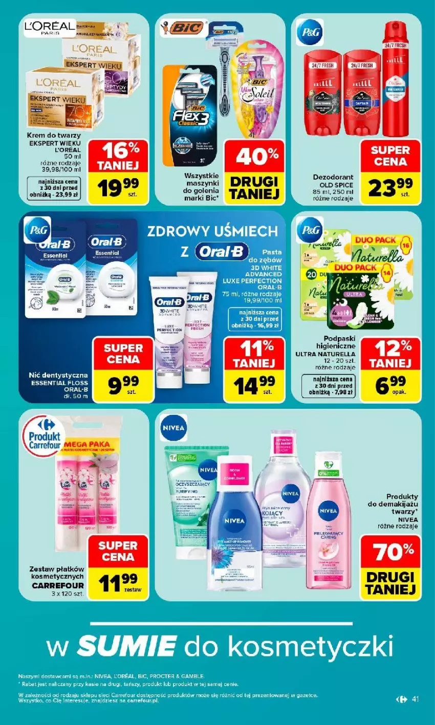 Gazetka promocyjna Carrefour - Gazetka Carrefour, Market w SUMIE najlpeszy, od poniedziałku - ważna 31.08 do 05.09.2026 - strona 43 - produkty: BIC, Dezodorant, Fa, Krem do twarzy, Makijaż, Naturell, Naturella, Nić dentystyczna, Nivea, Old Spice, Podpaski