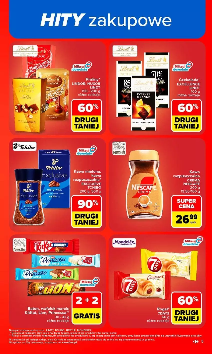 Gazetka promocyjna Carrefour - Gazetka Carrefour, Market w SUMIE najlpeszy, od poniedziałku - ważna 31.08 do 05.09.2026 - strona 7 - produkty: Baton, Czekolada, Kawa, Kawa mielona, Lindt, Lion, Por, Princessa, Tchibo, Wafelek