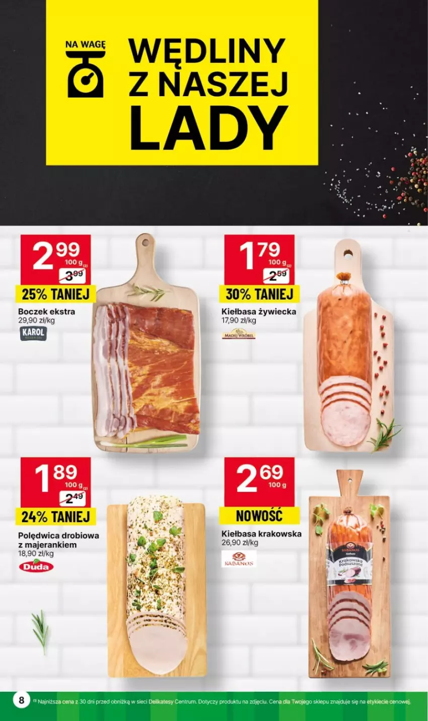 Gazetka promocyjna Delikatesy Centrum - Gazetka DC43 czw-sr - ważna 02.11 do 08.11.2023 - strona 8 - produkty: Boczek, Kiełbasa, Kiełbasa krakowska, Polędwica