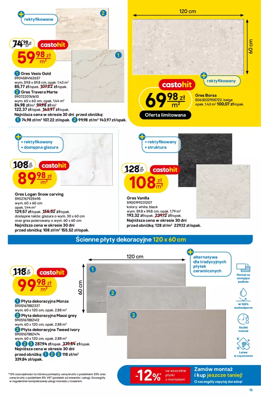 Gazetka promocyjna Castorama - Gazetka Narzędzia 30.09-13.10.2026 - ważna 30.09 do 13.10.2026 - strona 15 - produkty: Glazura, Gres, Lack, Lazur, Płyta, Por