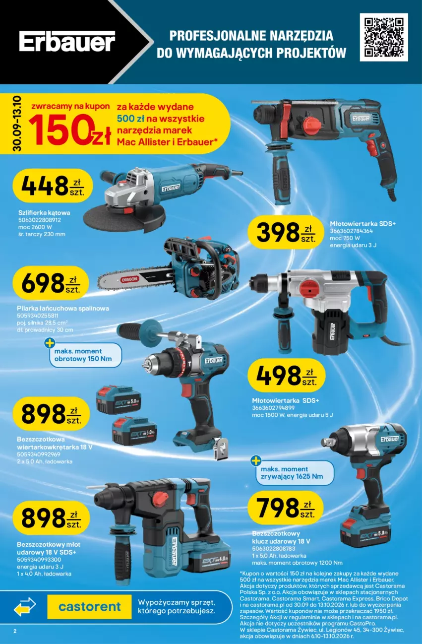 Gazetka promocyjna Castorama - Gazetka Narzędzia 30.09-13.10.2026 - ważna 30.09 do 13.10.2026 - strona 2 - produkty: Astor, Gra, Młot, Młotowiertarka, Olej, Rama, Szlifierka, Szlifierka kątowa, Tarka, Top, Warka, Wiertarka