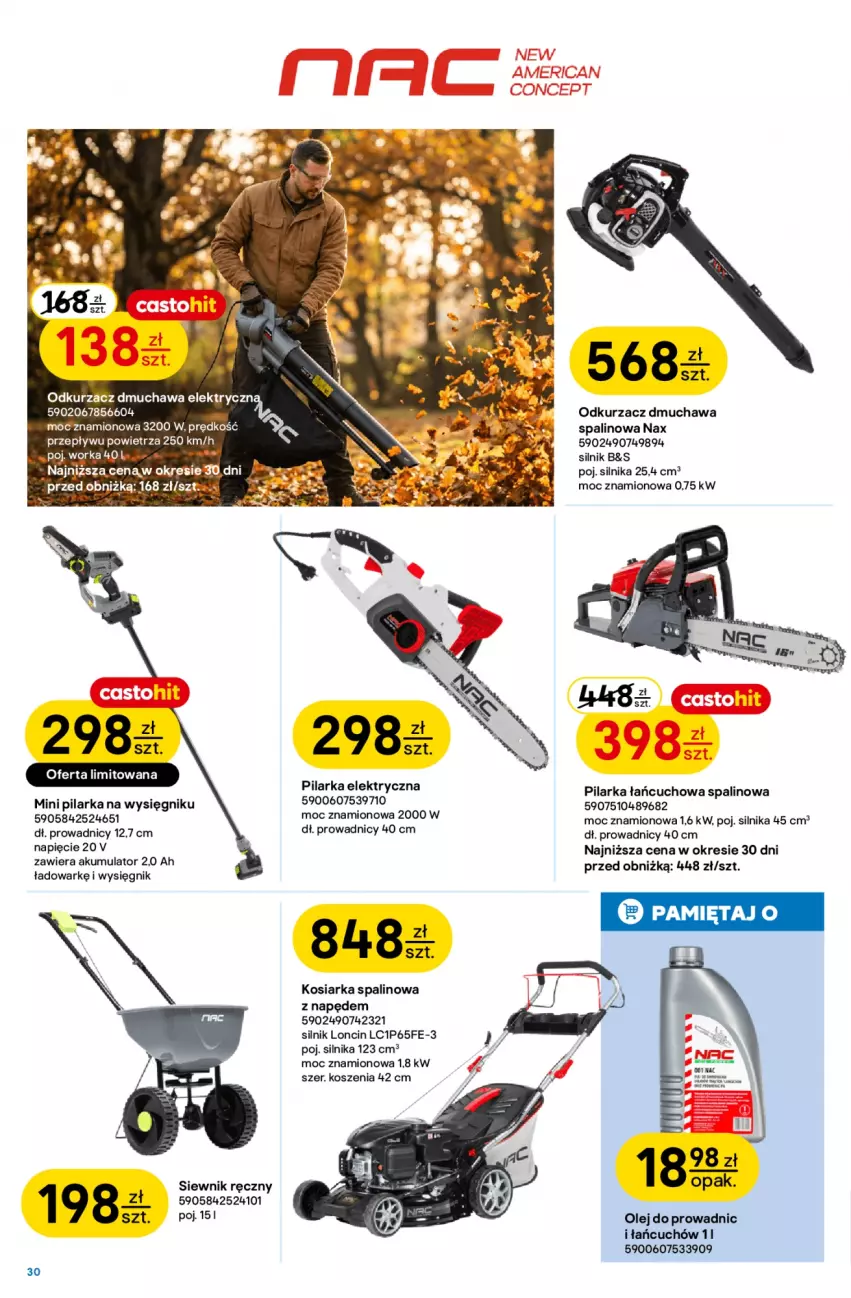 Gazetka promocyjna Castorama - Gazetka Narzędzia 30.09-13.10.2026 - ważna 30.09 do 13.10.2026 - strona 30 - produkty: Akumulator, Koc, Kosiarka, Kosiarka spalinowa z napędem, Kosz, Mięta, Olej, Ser