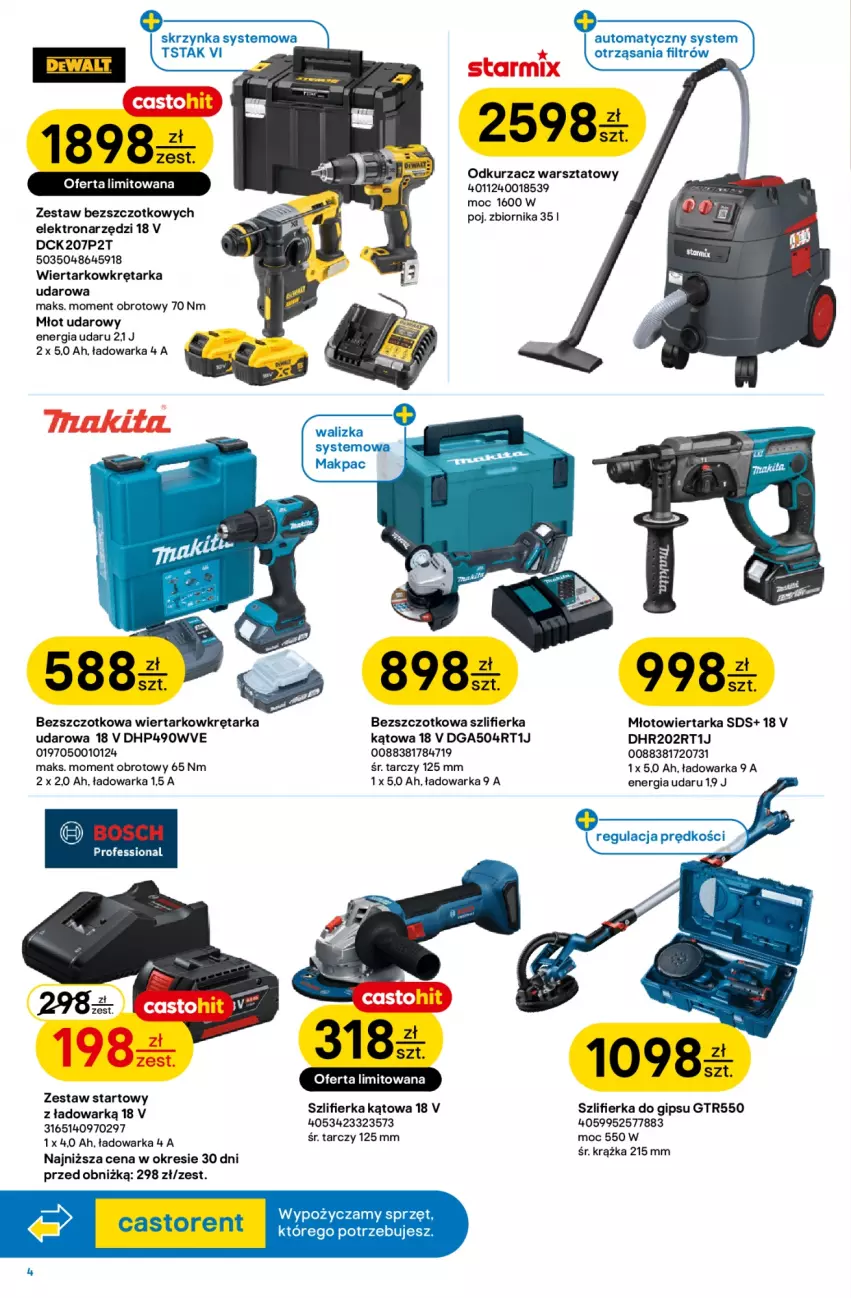 Gazetka promocyjna Castorama - Gazetka Narzędzia 30.09-13.10.2026 - ważna 30.09 do 13.10.2026 - strona 4 - produkty: Astor, HP, K2, Młot, Młot udarowy, Młotowiertarka, Odkurzacz, Odkurzacz warsztatowy, Szlifierka, Szlifierka kątowa, Tarka, Warka, Wiertarka, Wiertarkowkrętarka, Wkręt, Wkrętarka