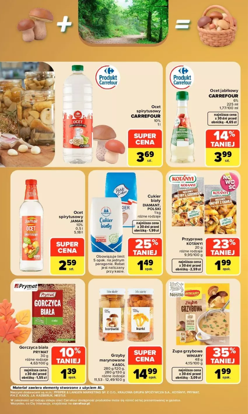 Gazetka promocyjna Carrefour - Gazetka Carrefour, Market w SUMIE sezon na grzyby - ważna 14.09 do 19.09.2026 - strona 3 - produkty: Cukier, Diamant, Grzyby, Grzyby marynowane, Ocet, Winiary, Zupa