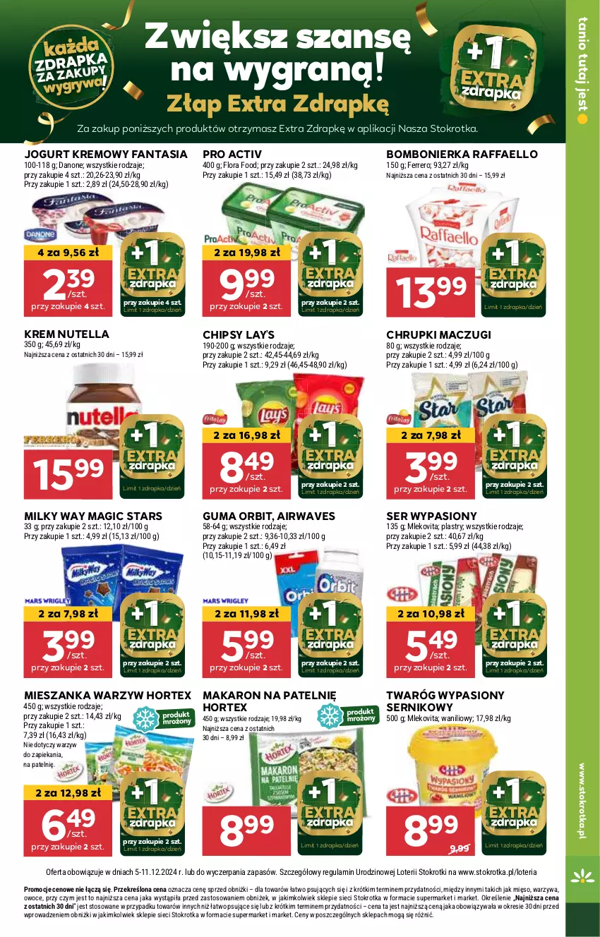 Gazetka promocyjna Stokrotka - Supermarket Opole/Radom - ważna 05.12 do 11.12.2024 - strona 17 - produkty: Chipsy, Chrupki, Fa, Fanta, Gra, Hortex, Jogurt, Lay’s, Makaron, Mięso, Mieszanka warzyw, Milky Way, Nutella, Orbit, Owoce, Raffaello, Ser, Twaróg, Warzywa