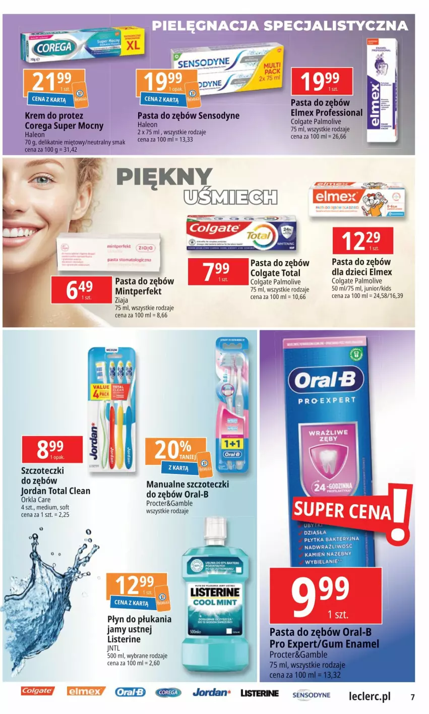 Gazetka promocyjna E Leclerc - ważna 07.05 do 18.05.2024 - strona 7 - produkty: Colgate, Colgate Total, Corega, Dzieci, Elmex, Leon, LG, Listerine, Palmolive, Pasta do zębów, Płyn do płukania, Płyn do płukania jamy ustnej, Płytka, Sensodyne, Ziaja