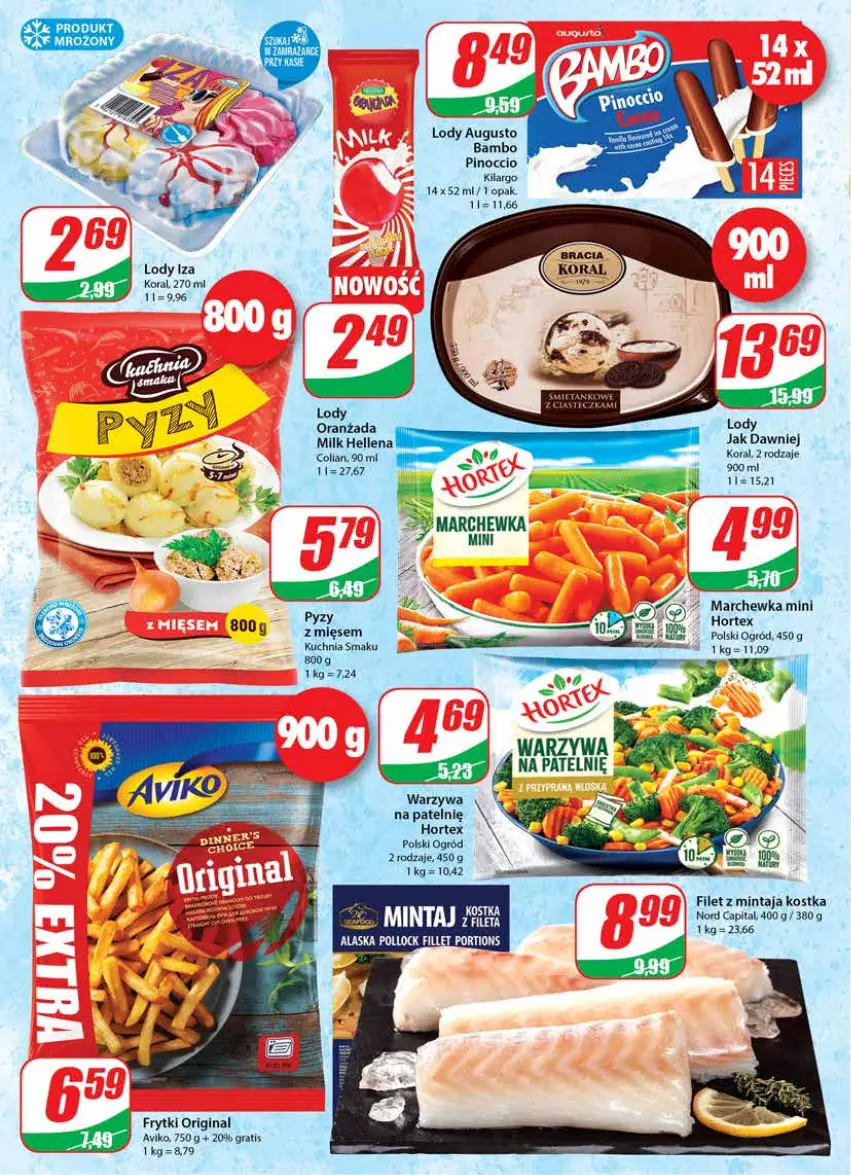 Gazetka promocyjna Dino - Gazetka - ważna 13.07 do 19.07.2022 - strona 8 - produkty: Filet z mintaja, Frytki, Gin, Gra, Hellena, Hortex, Kuchnia, Lody, Mintaj, Ogród, Oranżada, Warzywa