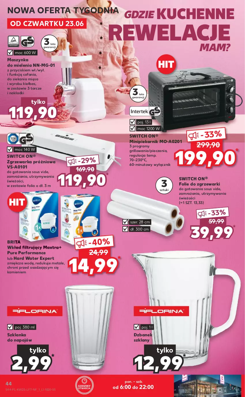 Gazetka promocyjna Kaufland - OFERTA TYGODNIA - ważna 23.06 do 29.06.2022 - strona 44 - produkty: Brit, Brita, Dzbanek, Fa, Gra, Grill, Maszynka, Maszynka do mielenia, Minipiekarnik, Piec, Piekarnik, Pur, Szklanka, Szynka, Warka, Wkład filtrujący