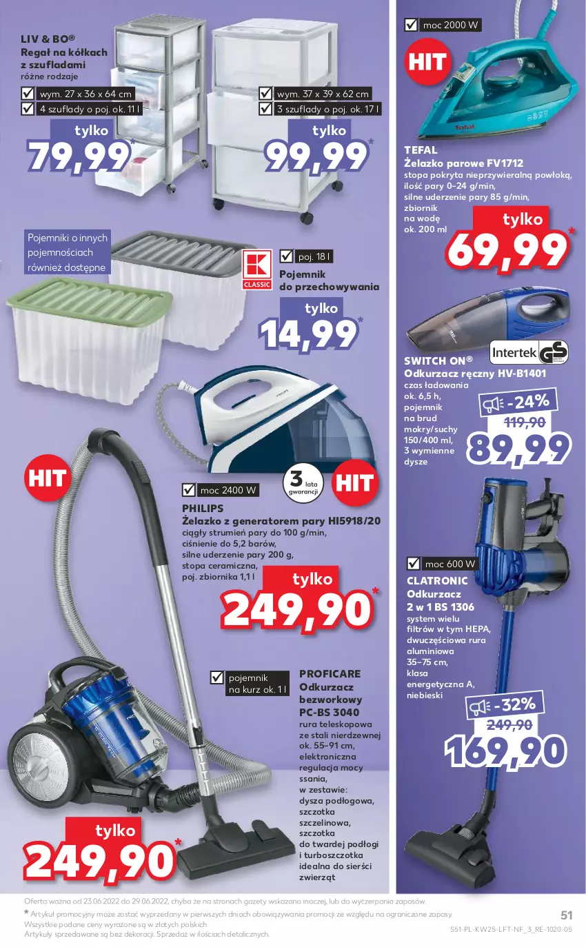 Gazetka promocyjna Kaufland - OFERTA TYGODNIA - ważna 23.06 do 29.06.2022 - strona 51 - produkty: Fa, Gra, Odkurzacz, Philips, Pojemnik, Pojemnik do przechowywania, Regał, Rum, Rura, Szczotka, Tefal, Teleskop, Top