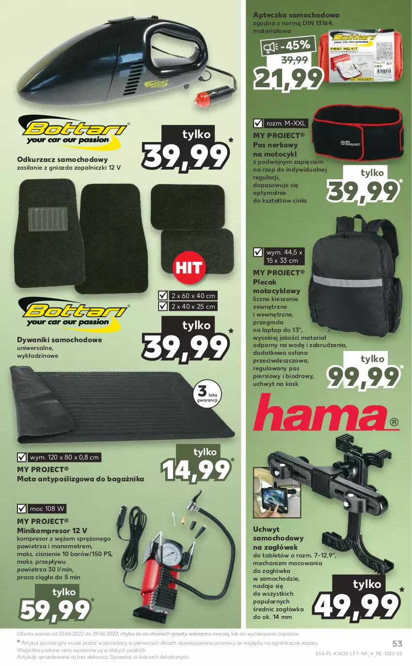 Gazetka promocyjna Kaufland - OFERTA TYGODNIA - ważna 23.06 do 29.06.2022 - strona 53 - produkty: Apteczka samochodowa, Dywan, Dywanik, Gra, Kask, Kompresor, O Bag, Odkurzacz, Plecak, Por, Silan, Sok, Tablet, Top, Zagłówek