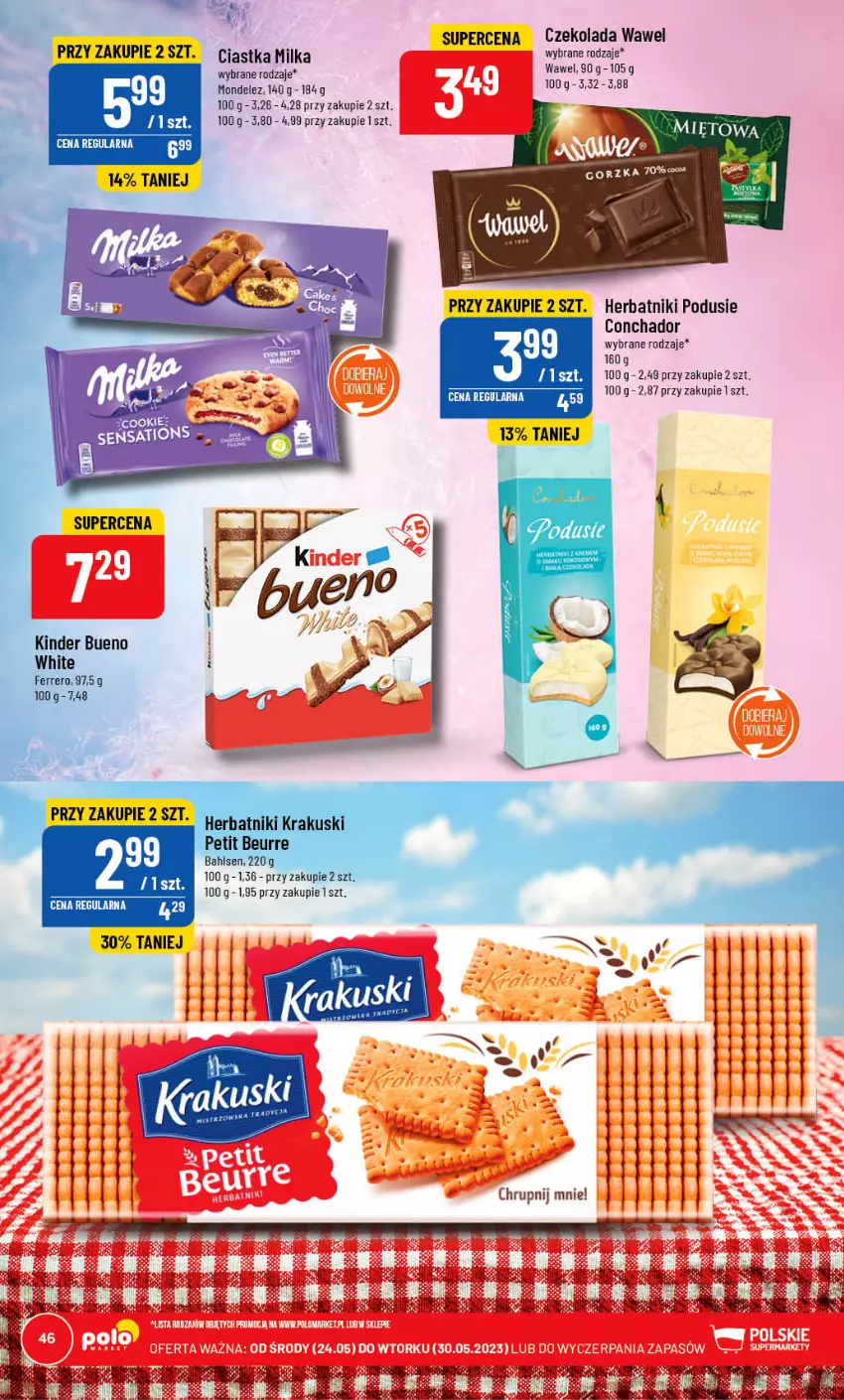 Gazetka promocyjna PoloMarket - Gazetka pomocyjna - ważna 24.05 do 30.05.2023 - strona 46 - produkty: Ciastka, Czekolada, Herbatniki, Kinder, Kinder Bueno, Milka, Wawel