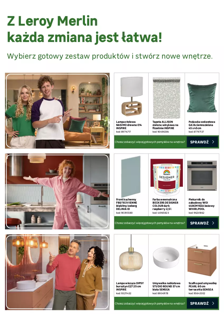 Gazetka promocyjna Leroy Merlin - Gazetka Leroy Merlin - ważna 30.09 do 20.10.2026 - strona 2 - produkty: Beckers, Bursztyn, Designer Colour, Drzwi, Fa, Korpusy, Lack, Lakier, Lampa, Lampa stołowa, Lampa wisząca, Lustro, Lustro LED, Piekarnik, Piekarnik do zabudowy, Poduszka, Sok, Szafka, Szafka pod umywalkę, Tapeta, Umywalka, Whirlpool