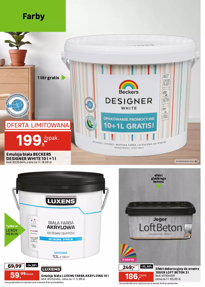 Gazetka promocyjna Leroy Merlin - Gazetka Leroy Merlin - ważna 30.09 do 20.10.2026 - strona 24 - produkty: Beckers, Designer Colour, Emulsja, Fa, Farba akrylowa, Farba lateksowa, Gra, Luxens, Por, Sport, Szal, Tran