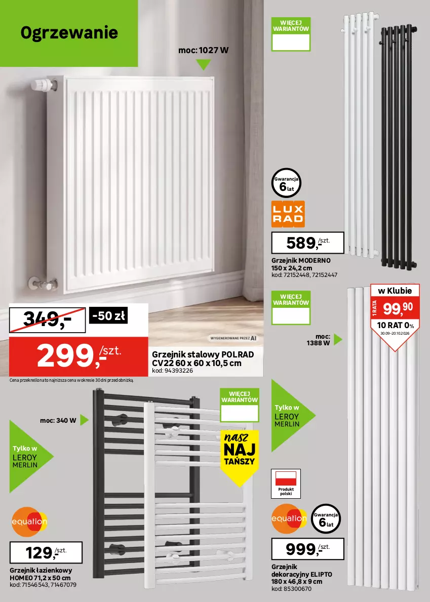 Gazetka promocyjna Leroy Merlin - Gazetka Leroy Merlin - ważna 30.09 do 20.10.2026 - strona 32 - produkty: Grzejnik, Grzejnik łazienkowy, Grzejnik stalowy, Koc, Ogrzewanie, Pellet, Piec, Sól, Tablet