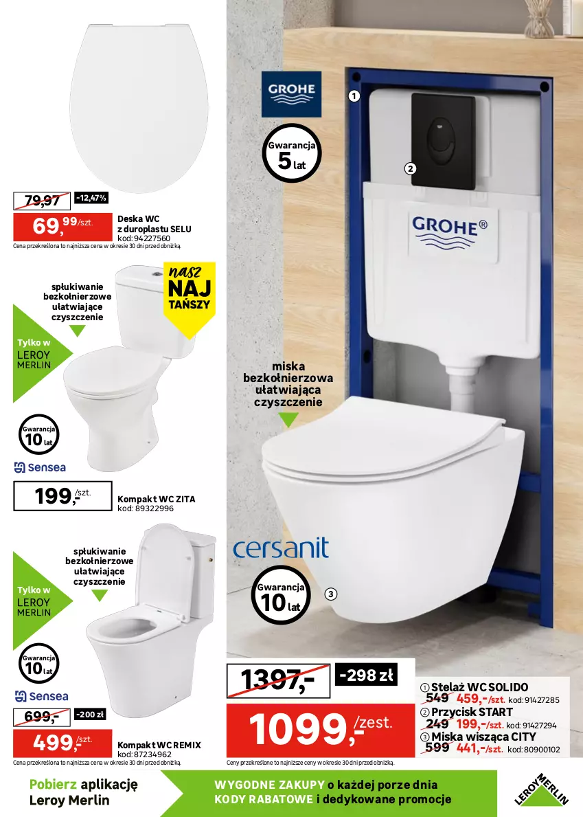 Gazetka promocyjna Leroy Merlin - Gazetka Leroy Merlin - ważna 30.09 do 20.10.2026 - strona 5 - produkty: Deska wolnoopadająca, Grohe, Kompakt WC, Miska, Miska wisząca, Por, Ser, Syfon, Umywalka, Wanna, Zestaw podtynkowy WC