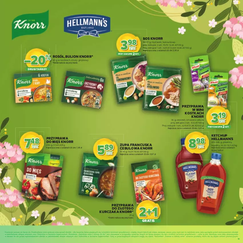 Gazetka promocyjna Stokrotka - Katalog Wiosenne Inspiracje! - ważna 26.02 do 11.03.2026 - strona 13 - produkty: Bulion, Cebula, Czosnek, Gra, Hellmann’s, Ketchup, Knorr, Kurczak, Lion, Mięso, Owoce, Rosół, Sos, Warzywa, Wiko, Zupa