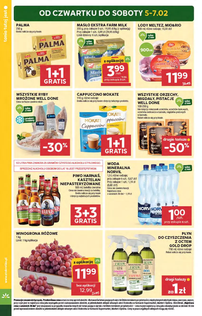 Gazetka promocyjna Stokrotka - Market - ważna 05.02 do 11.02.2026 - strona 2 - produkty: Cappuccino, Fa, Farm Milk, Gra, Kasztelan, Lody, Masło, Mięso, Migdały, Optima, Owoce, Palma, Pistacje, Piwo, Warzywa, Woda, Woda mineralna