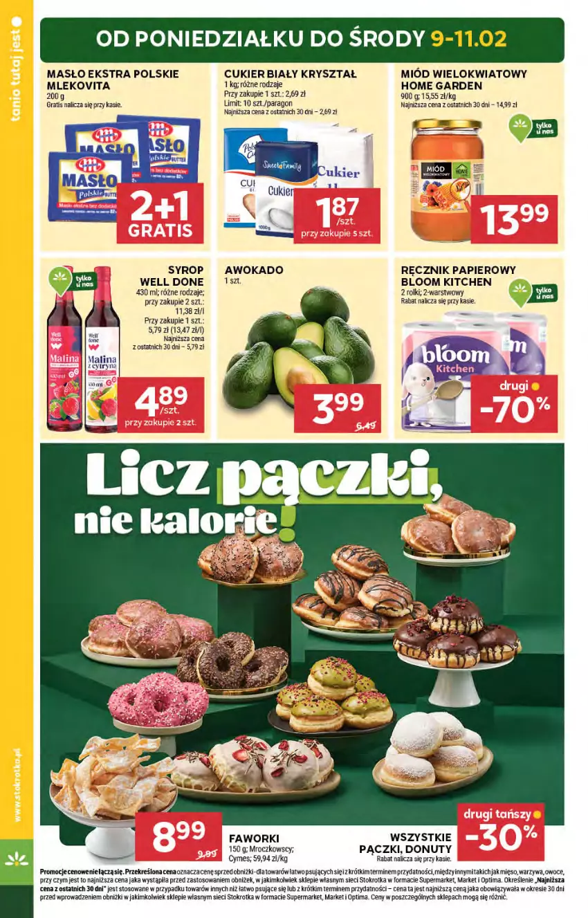 Gazetka promocyjna Stokrotka - Market - ważna 05.02 do 11.02.2026 - strona 4 - produkty: Cukier, Donut, Fa, Faworki, Gra, LG, Masło, Mięso, Miód, Mleko, Mlekovita, Nuty, Optima, Owoce, Papier, Ręcznik, Rolki, Syrop, Warzywa