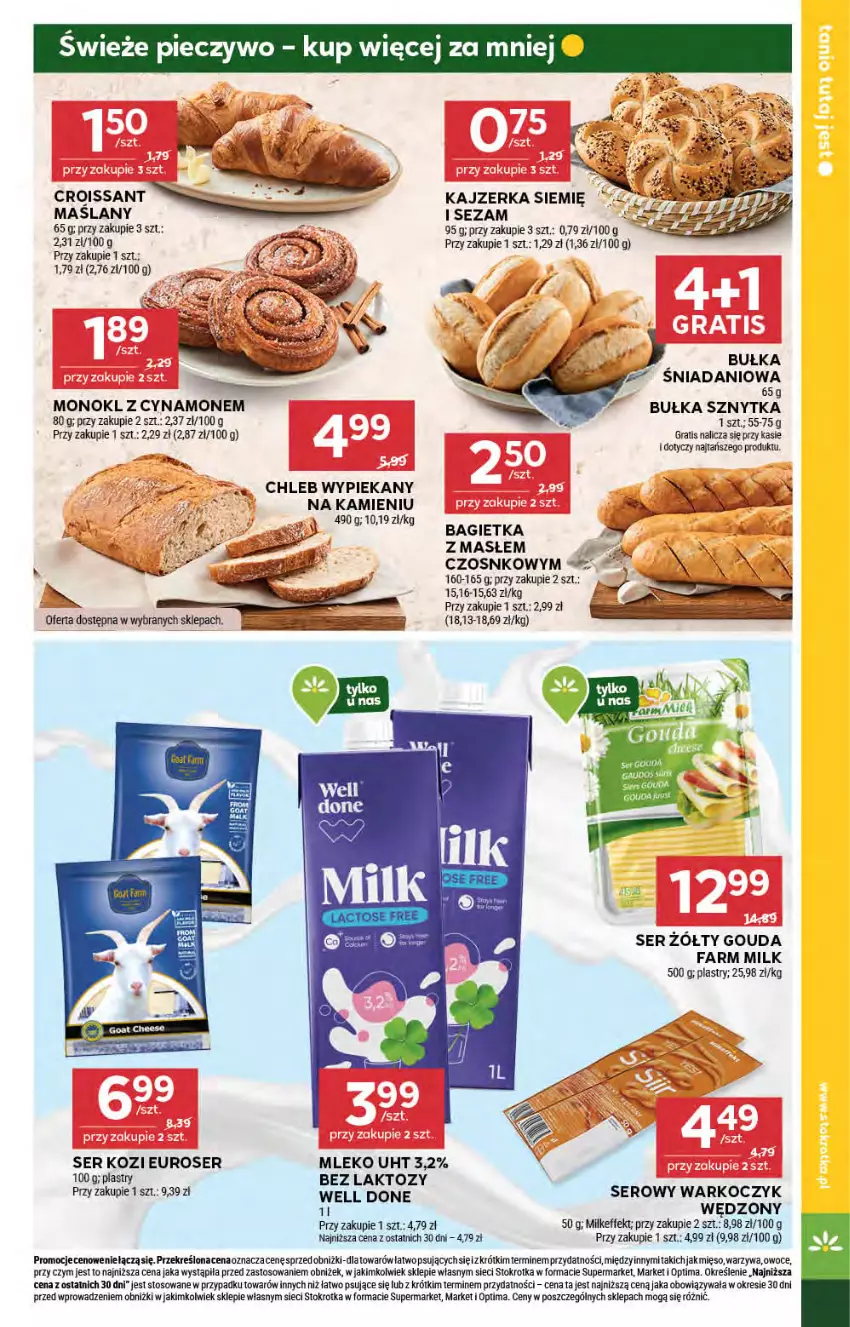 Gazetka promocyjna Stokrotka - Market - ważna 05.02 do 11.02.2026 - strona 5 - produkty: Bagietka, Bułka, Chleb, Croissant, Danio, Fa, Farm Milk, Gouda, Gra, Kajzerka, Koc, Mięso, Mleko, Noż, Optima, Owoce, Piec, Pieczywo, Ser, Ser kozi, Sezam, Warzywa