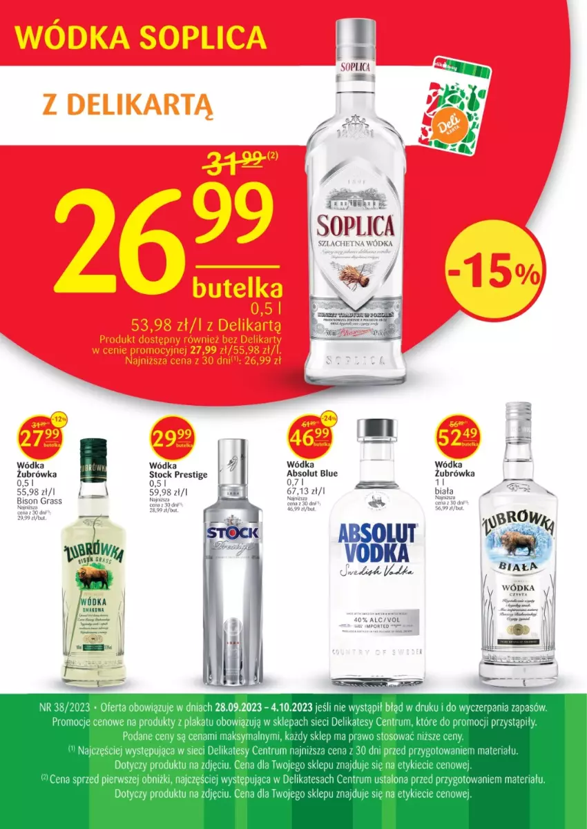 Gazetka promocyjna Delikatesy Centrum - Folder alkoholowy DC38 - ważna 28.09 do 04.10.2023 - strona 1 - produkty: Absolut, Por, Rum, Soplica, Stock, Wódka