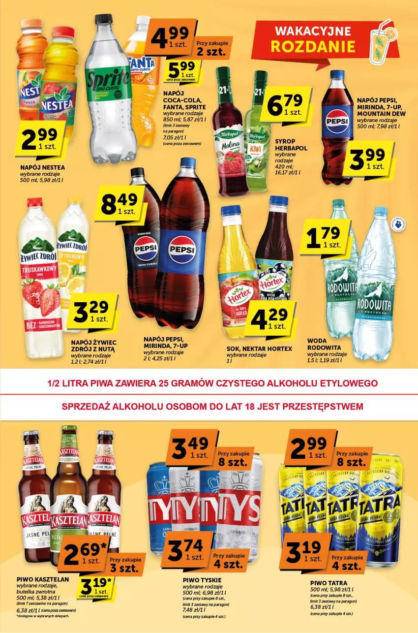 Gazetka promocyjna ABC - ważna 08.08 do 20.08.2024 - strona 7 - produkty: Coca-Cola, Fa, Fanta, Herbapol, Hortex, Mirinda, Napój, Nektar, Nestea, Pepsi, Piwo, Por, Sok, Sprite, Tatra, Tyskie, Woda