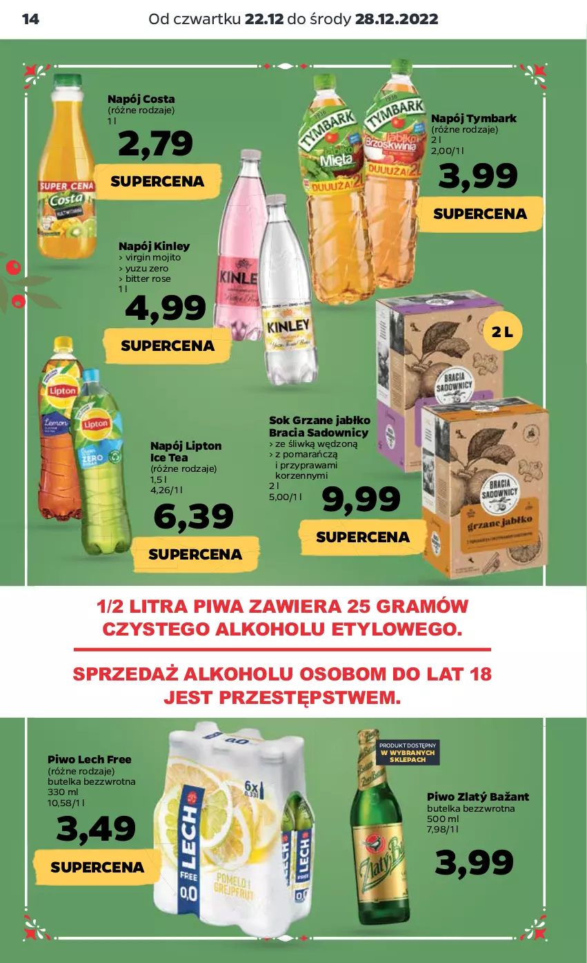 Gazetka promocyjna Netto - Artykuły spożywcze - ważna 22.12 do 28.12.2022 - strona 14 - produkty: Gin, Gra, Ice tea, Lipton, Napój, Piwa, Piwo, Sok, Tymbark