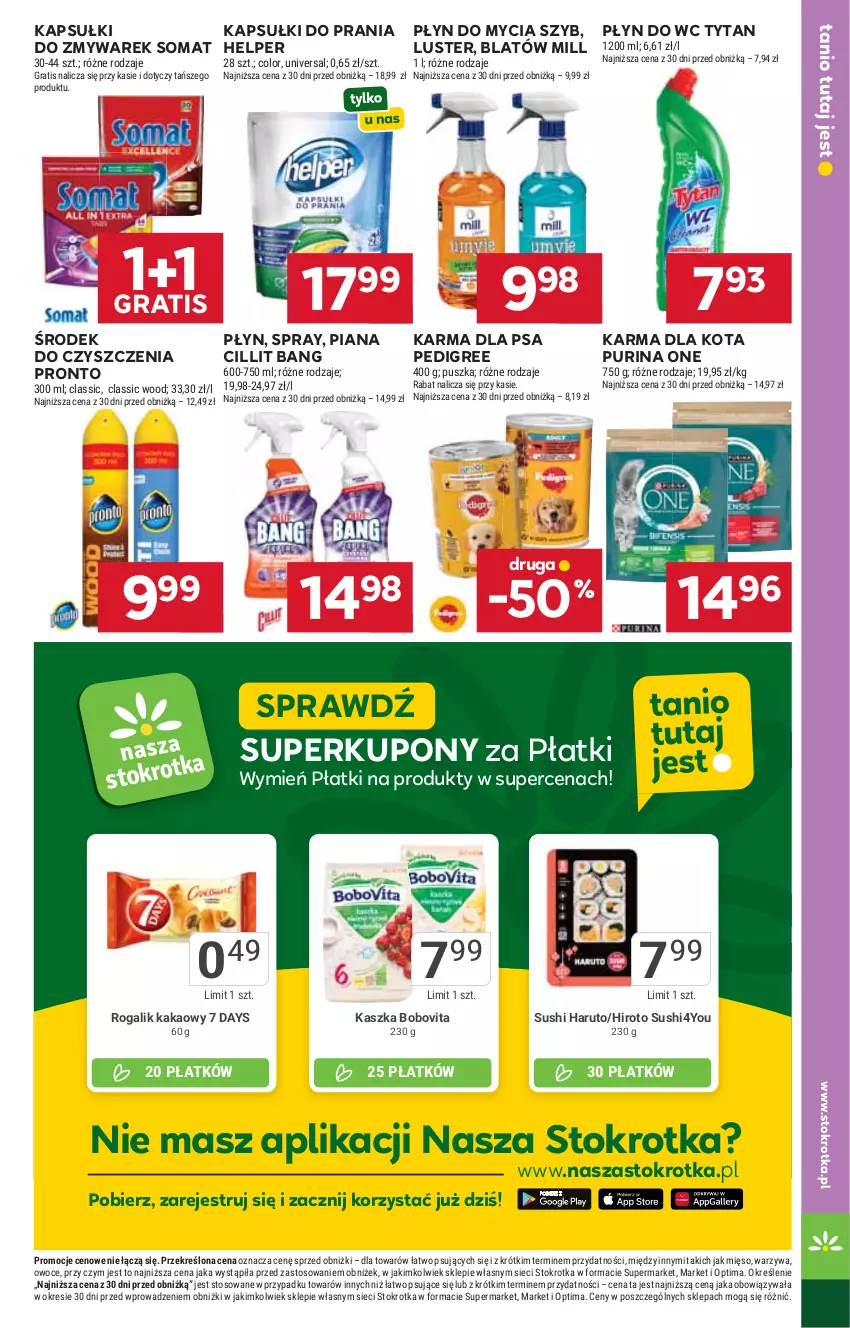 Gazetka promocyjna Stokrotka - Supermarket - ważna 15.10 do 21.10.2026 - strona 37 - produkty: 7 Days, BoboVita, Cillit Bang, Gra, Kakao, Kapsułki do prania, Mięso, Optima, Owoce, Pedigree, Płyn do mycia, Płyn do wc, Pronto, Pur, Purina, Rogal, Somat, Sushi, Tytan, Warzywa