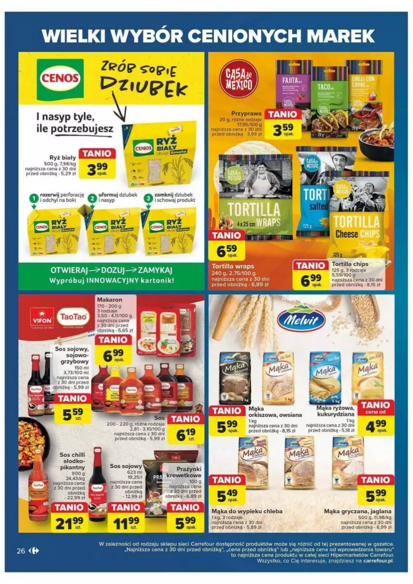 Gazetka promocyjna Carrefour - ważna 28.05 do 08.06.2024 - strona 19 - produkty: Chleb, Gry, LANA, Mąka, Makaron, Ryż, Ryż biały, Sos, Sos chilli, Sos sojowy, Tonik, Tortilla, Tortilla Chips