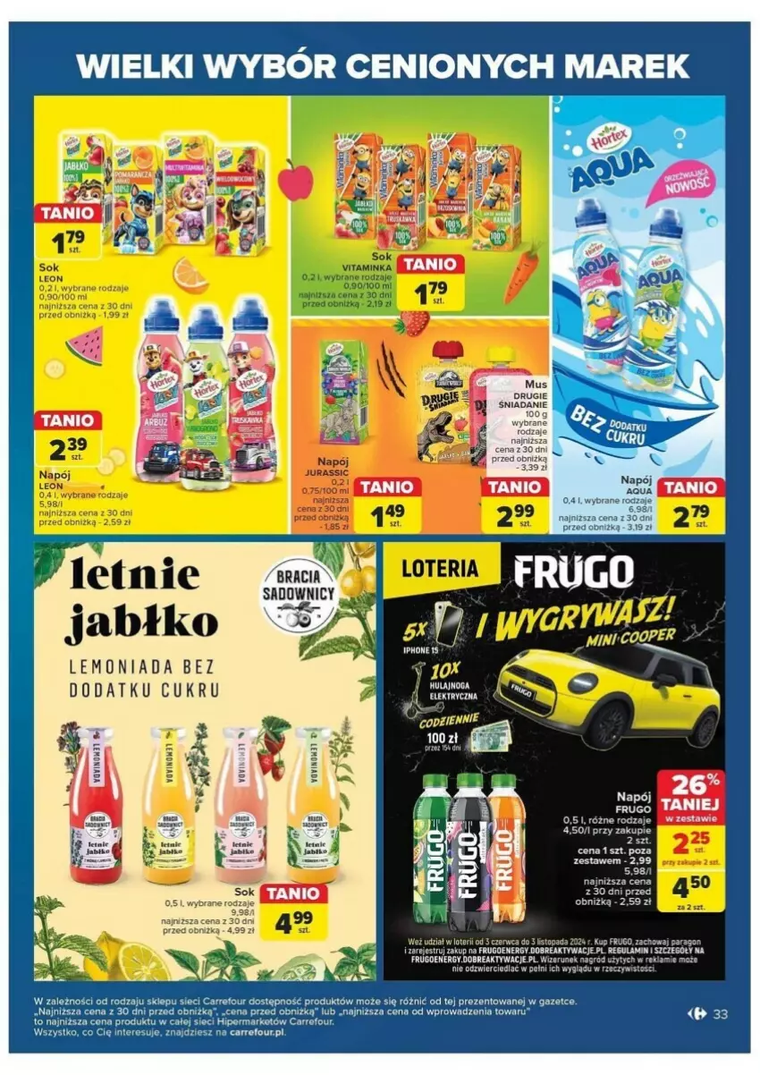 Gazetka promocyjna Carrefour - ważna 28.05 do 08.06.2024 - strona 27 - produkty: Brit, Fa, HP, Jabłka, Lemoniada, Mus, Napój, Sok, Top