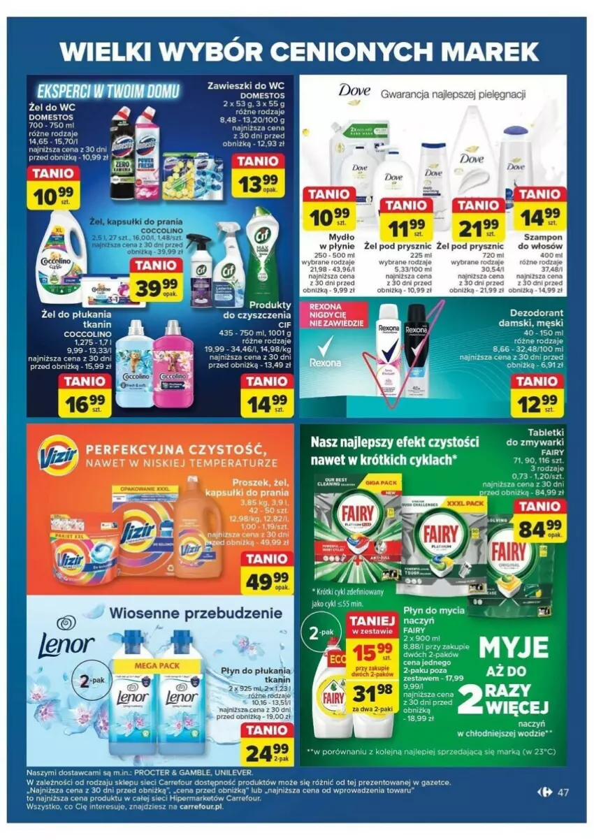 Gazetka promocyjna Carrefour - ważna 28.05 do 08.06.2024 - strona 42 - produkty: Cif, Coccolino, Dezodorant, Domestos, Dove, Fa, Fairy, Kapsułki do prania, LG, Mydło, Płyn do mycia, Płyn do płukania, Por, Rexona, Rum, Sejf, Szampon, Zawieszki, Zmywarki