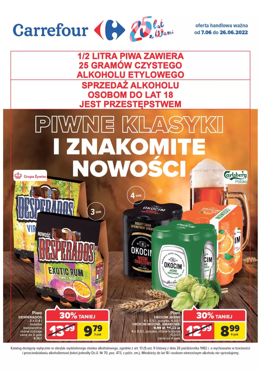 Gazetka promocyjna Carrefour - Gazetka Piwne klasyki - ważna 07.06 do 26.06.2022 - strona 1 - produkty: Desperados, Koc, Okocim, Piwo