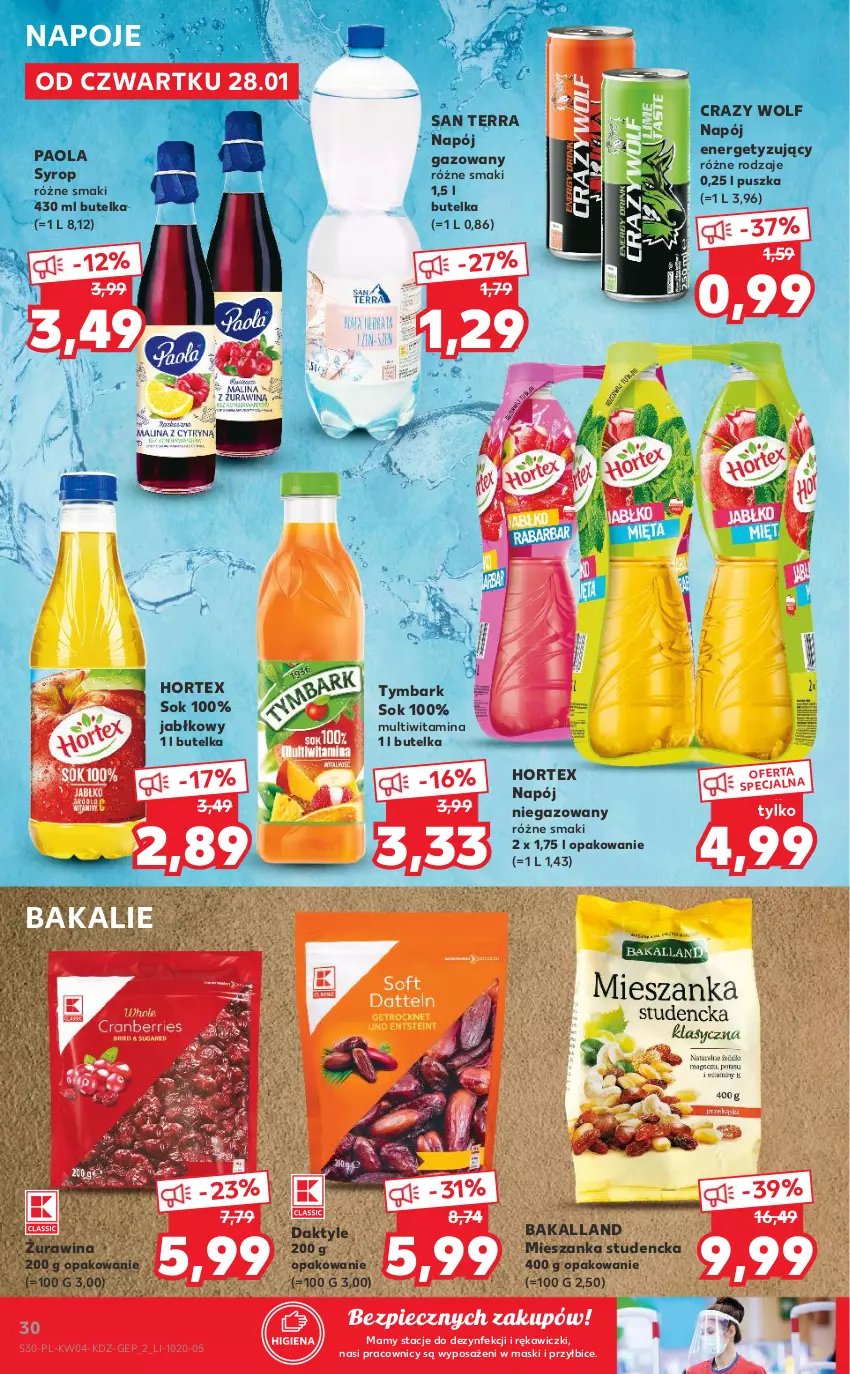 Gazetka promocyjna Kaufland - Tylko Bałwan Przepłaca - ważna 28.01 do 03.02.2021 - strona 30 - produkty: Bakalland, BIC, Daktyle, Hortex, Mieszanka studencka, Napój, Napój gazowany, Napój niegazowany, Napoje, Paola, Piec, San Terra, Sok, Syrop, Tymbark