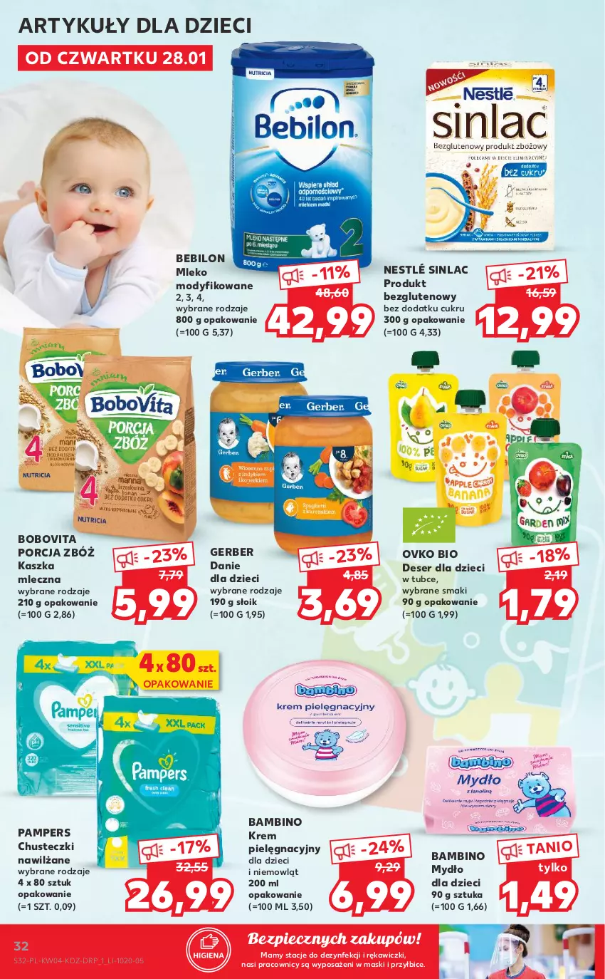 Gazetka promocyjna Kaufland - Tylko Bałwan Przepłaca - ważna 28.01 do 03.02.2021 - strona 32 - produkty: BIC, BoboVita, Chusteczki, Danie dla dzieci, Deser, Dzieci, Gerber, Mleko, Mleko modyfikowane, Mydło, Nestlé, Pampers, Piec, Por, Ser, Sinlac