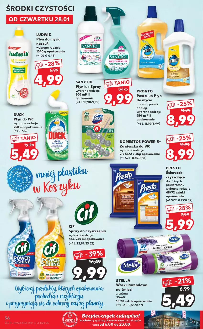 Gazetka promocyjna Kaufland - Tylko Bałwan Przepłaca - ważna 28.01 do 03.02.2021 - strona 36 - produkty: Cif, Do mycia naczyń, Domestos, Duck, Ludwik, Piec, Płyn do mycia, Płyn do mycia naczyń, Płyn do wc, Presto, Pronto, Sanytol, Spray do czyszczenia, Tera, Zawieszka do wc