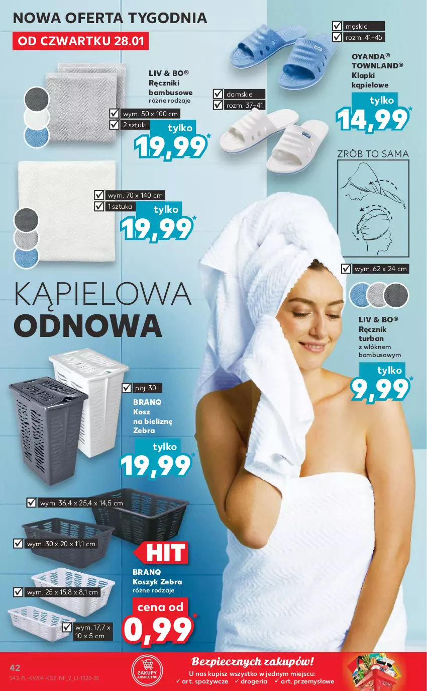 Gazetka promocyjna Kaufland - Tylko Bałwan Przepłaca - ważna 28.01 do 03.02.2021 - strona 42 - produkty: Klapki, Kosz, Kosz na bieliznę, Piec, Ręcznik