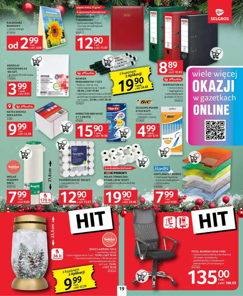 Gazetka promocyjna Selgros - ważna 21.11 do 04.12.2024 - strona 11 - produkty: Acer, BIC, Biurko, Biuro, Długopis, Fa, Fotel, Gra, Kalendarz, Kask, Klej, Kosz, Lampion, Marker, Mysz, Olej, Podgrzewacze, Znicz