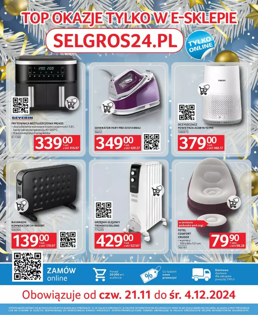 Gazetka promocyjna Selgros - ważna 21.11 do 04.12.2024 - strona 20 - produkty: Fotel, Generator pary, Gra, Grzejnik, Kosz, Olej, Poduszka, Ser