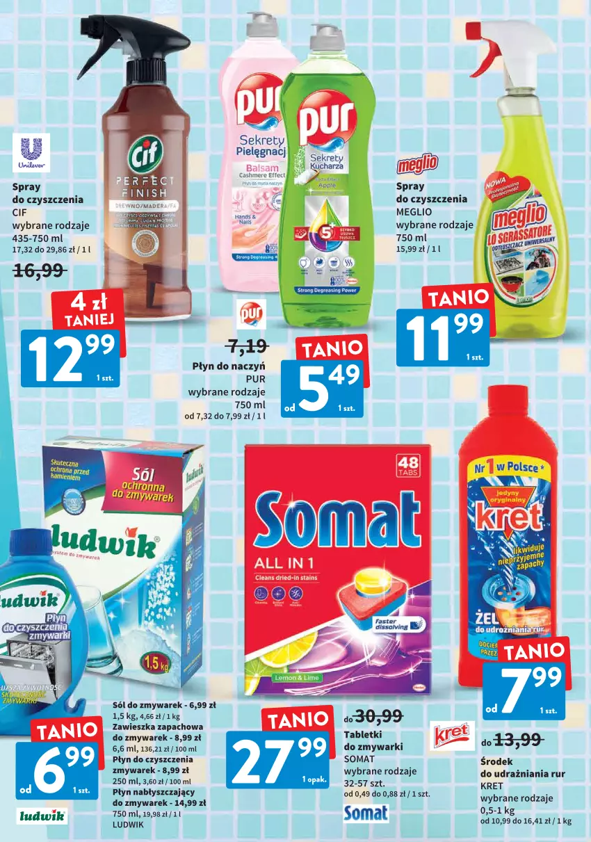 Gazetka promocyjna Intermarche - Chemia - ważna 14.07 do 27.07.2022 - strona 5 - produkty: Cif, Fa, Kret, Ludwik, Płyn nabłyszczający, Pur, Sól, Somat, Spray do czyszczenia, Tablet, Zmywarki