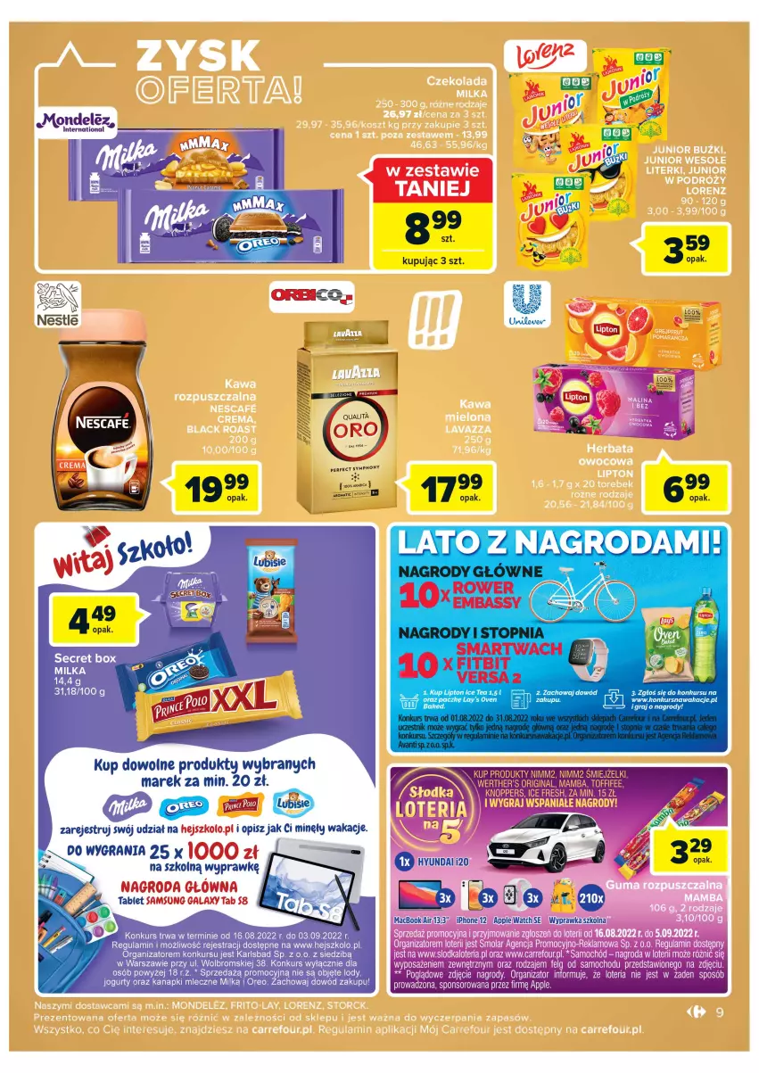 Gazetka promocyjna Carrefour - Gazetka Szalona 5 Market Łomża - ważna 16.08 do 28.08.2022 - strona 9 - produkty: Gin, Gra, Ice tea, Jogurt, Kenzo, Knoppers, Lipton, Lody, Mamba, Milka, Oreo, Rower, Toffifee